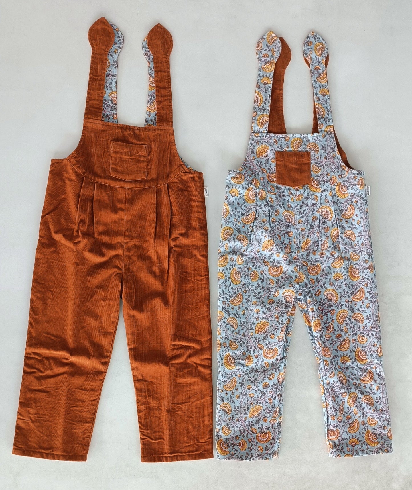 Reversible Solid Rust Corduroy & Rust Floral Printed Jumpsuit Jump Suit Yo Baby India 