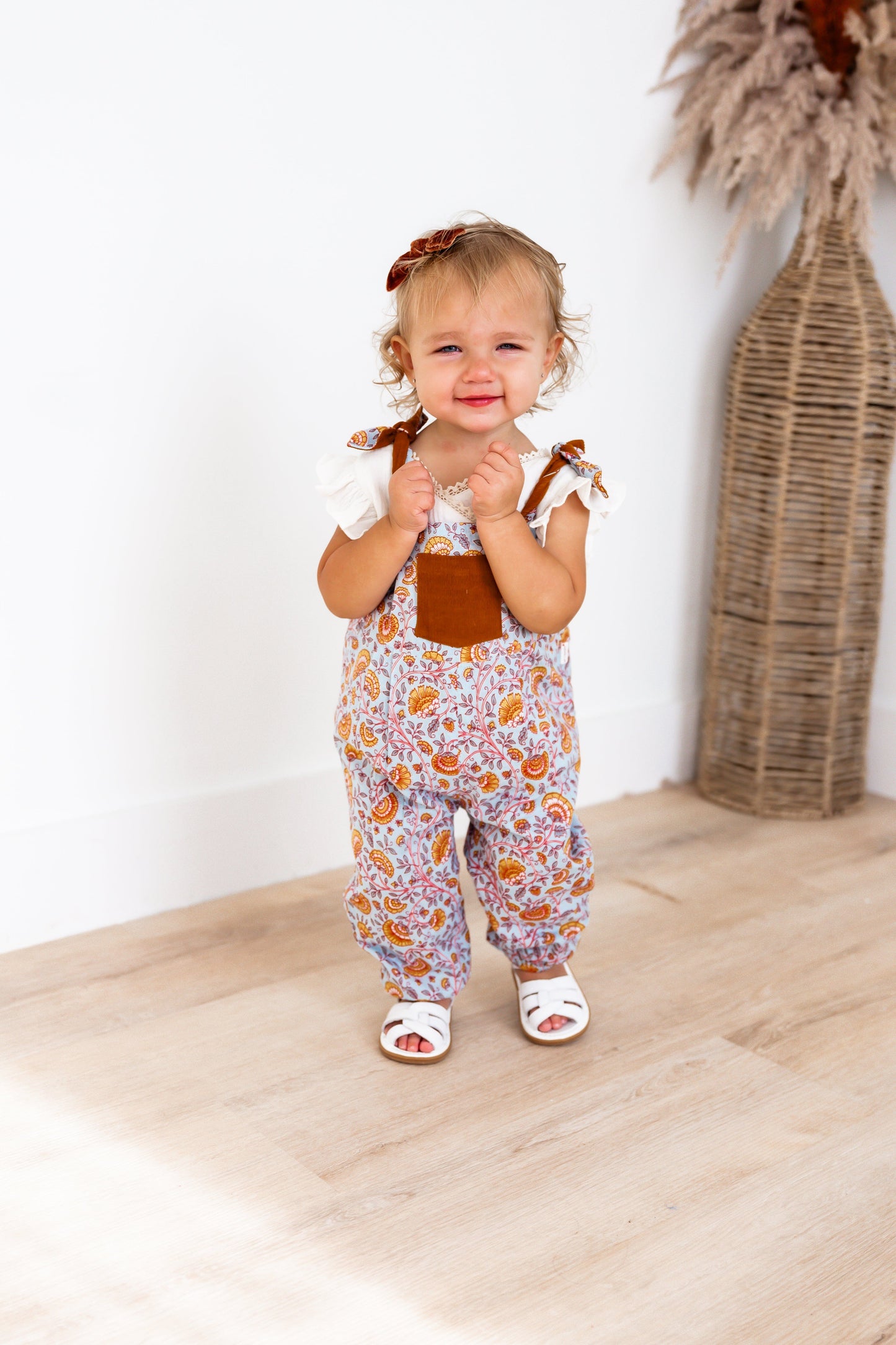 Reversible Solid Rust Corduroy & Rust Floral Printed Jumpsuit Jump Suit Yo Baby India 