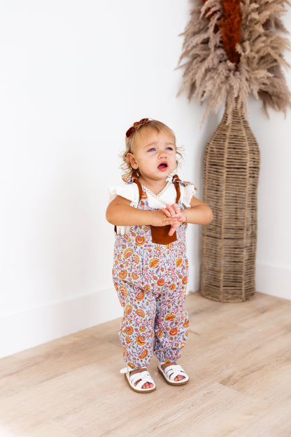 Reversible Solid Rust Corduroy & Rust Floral Printed Jumpsuit Jump Suit Yo Baby India 