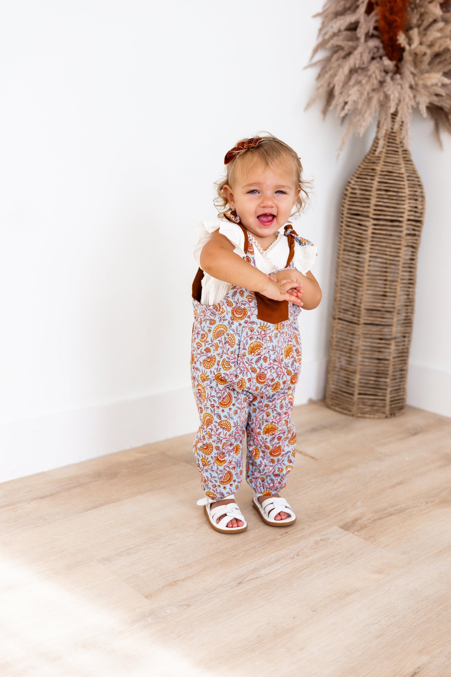 Reversible Solid Rust Corduroy & Rust Floral Printed Jumpsuit Jump Suit Yo Baby India 