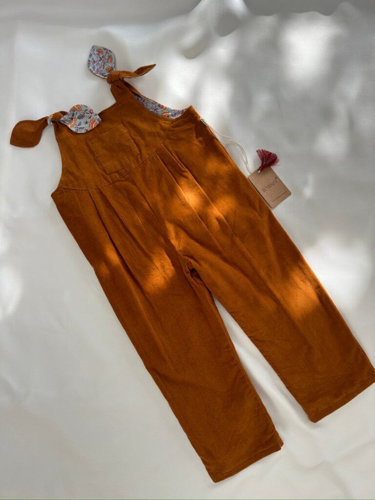 Reversible Solid Rust Corduroy & Rust Floral Printed Jumpsuit Jump Suit Yo Baby India 