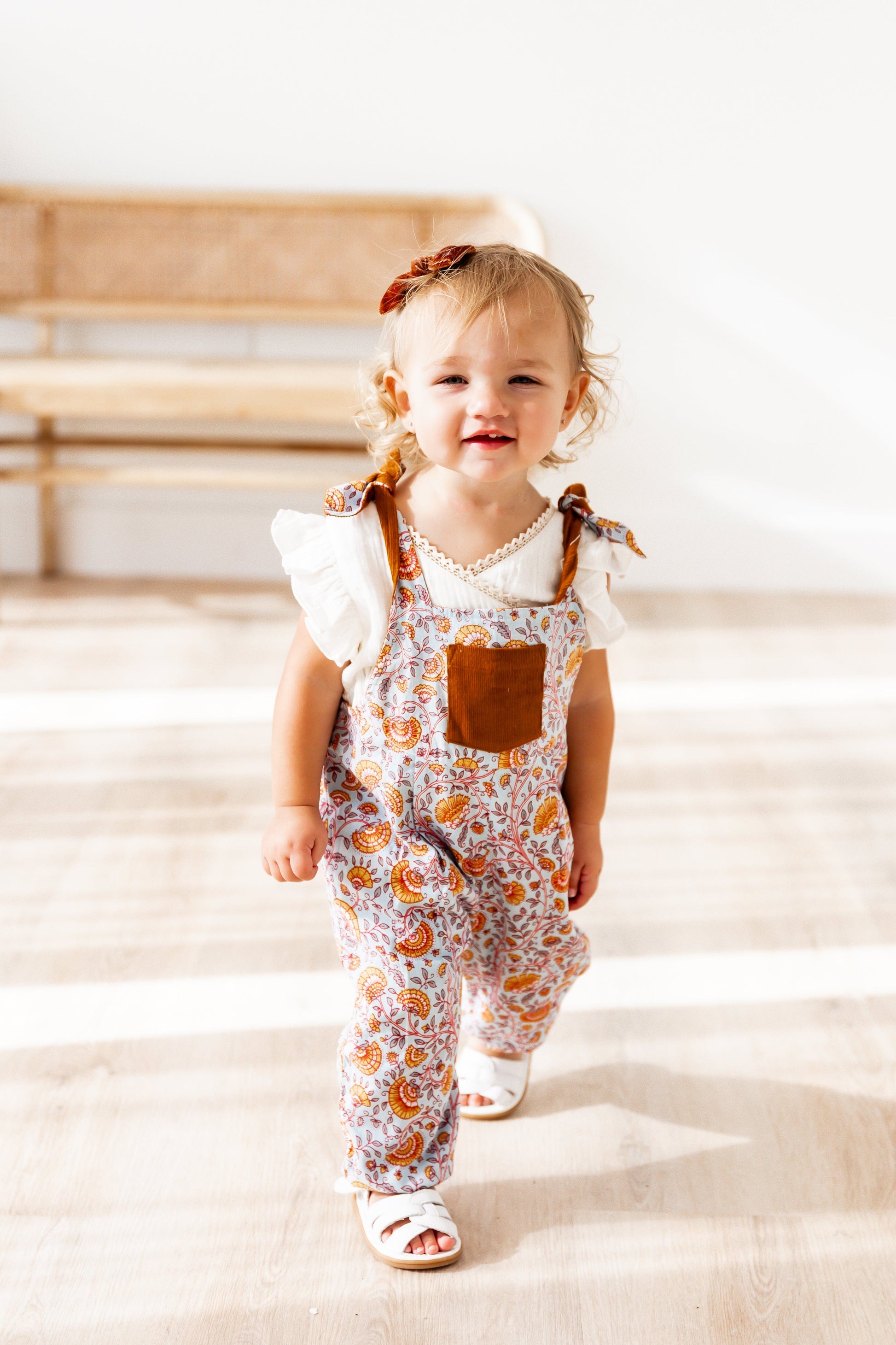 Reversible Solid Rust Corduroy & Rust Floral Printed Jumpsuit Jump Suit Yo Baby India 