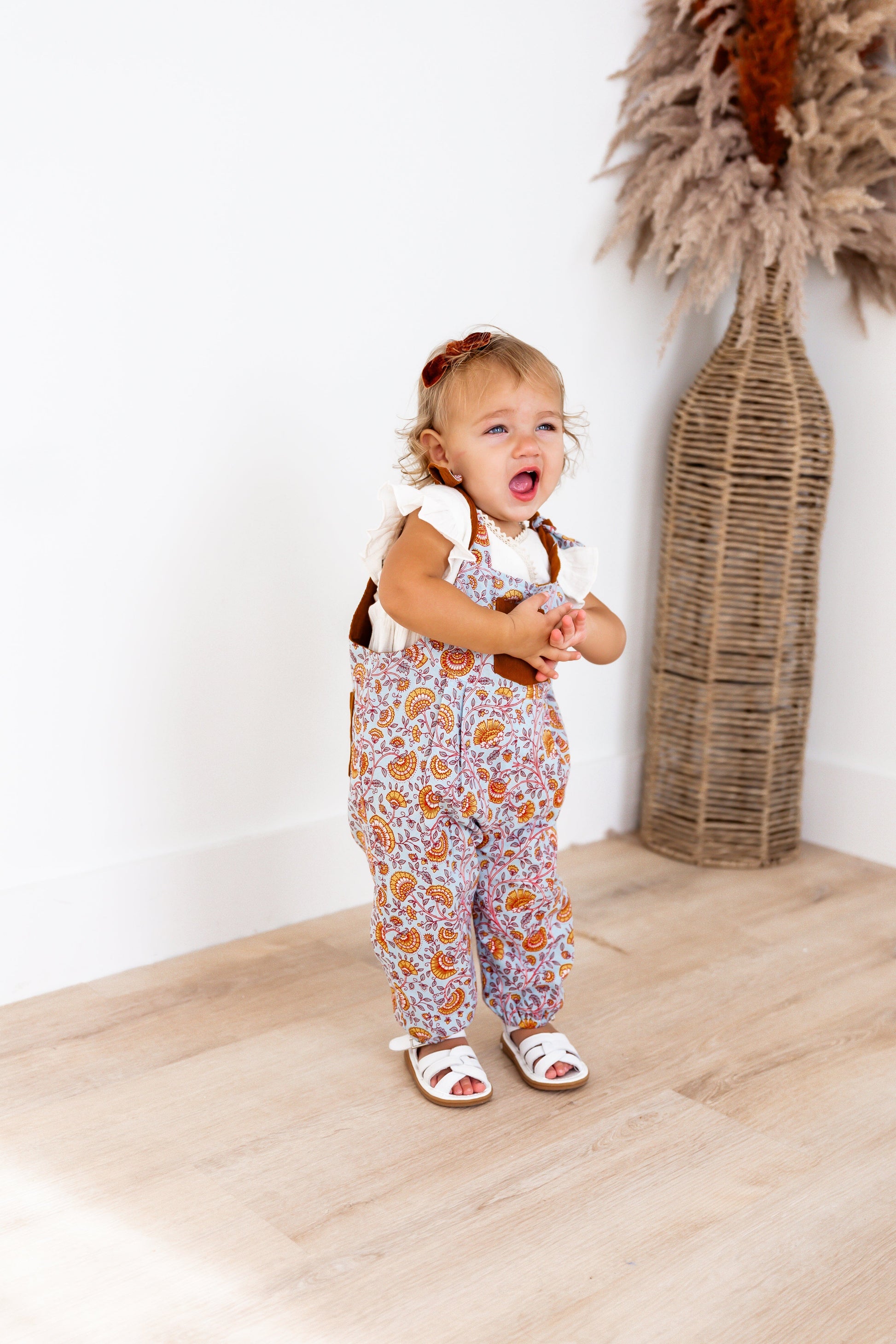 Reversible Solid Rust Corduroy & Rust Floral Printed Jumpsuit Jump Suit Yo Baby India 