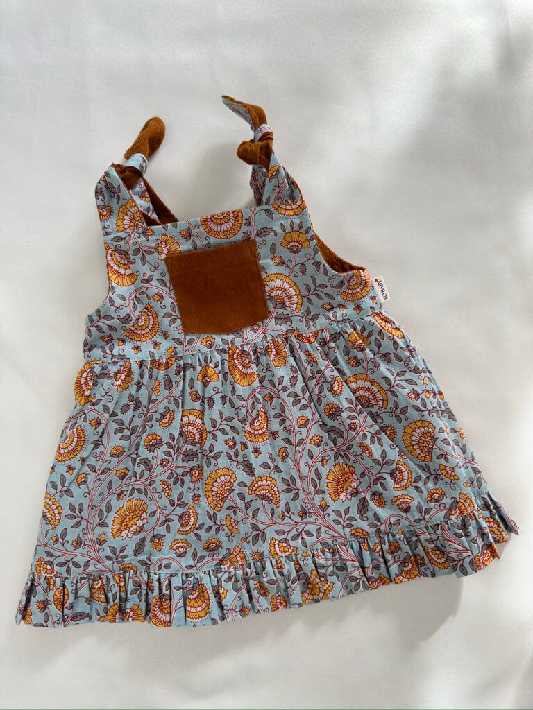 Reversible Solid Rust Corduroy & Rust Floral Printed Ruffle Dress dress & diaper cover Yo Baby India 