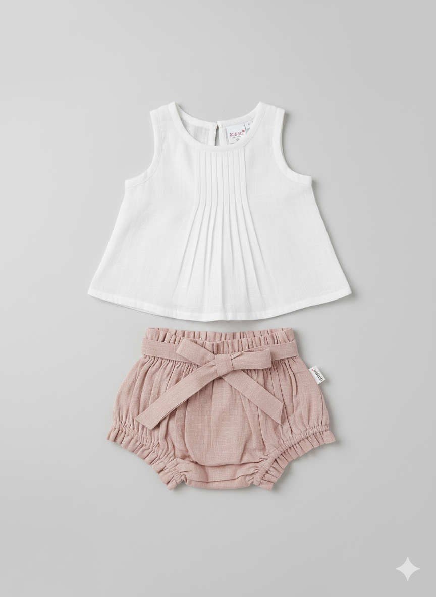 White Top & Pink Shorts Bloomer Set for Baby Girls – Newborn & Infant Outfit