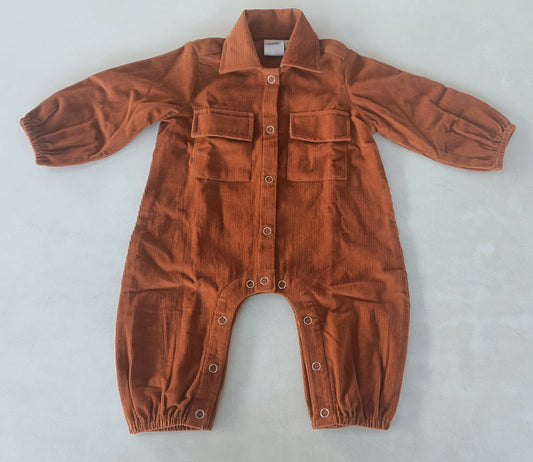 Rust Corduroy Solid Color Long Sleeve Baby Jumpsuit Romper Yo Baby India 