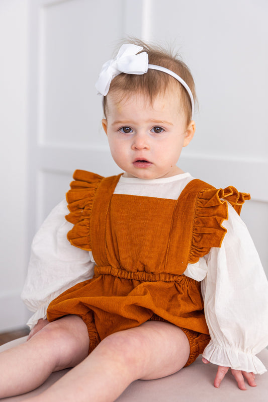 Rust Corduroy Solid Color Ruffled Baby Romper Yo Baby India 