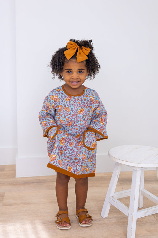 Rust Floral Printed Bell Sleeves Gathered Dress DRESS Yo Baby India 