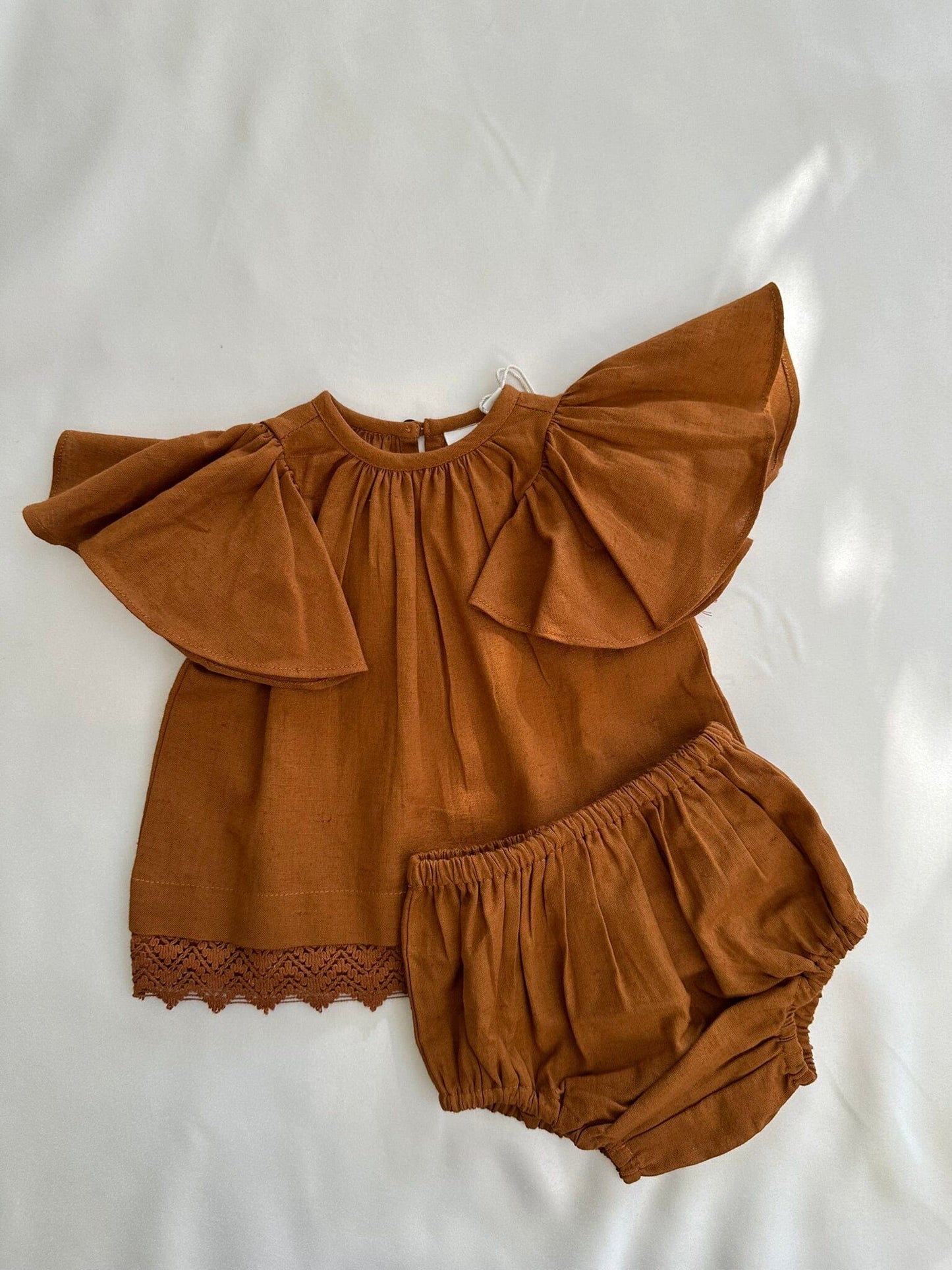 Rust Solid Color Sleeve & Neck Gathered Dress dress & diaper cover DRESS Yo Baby India 