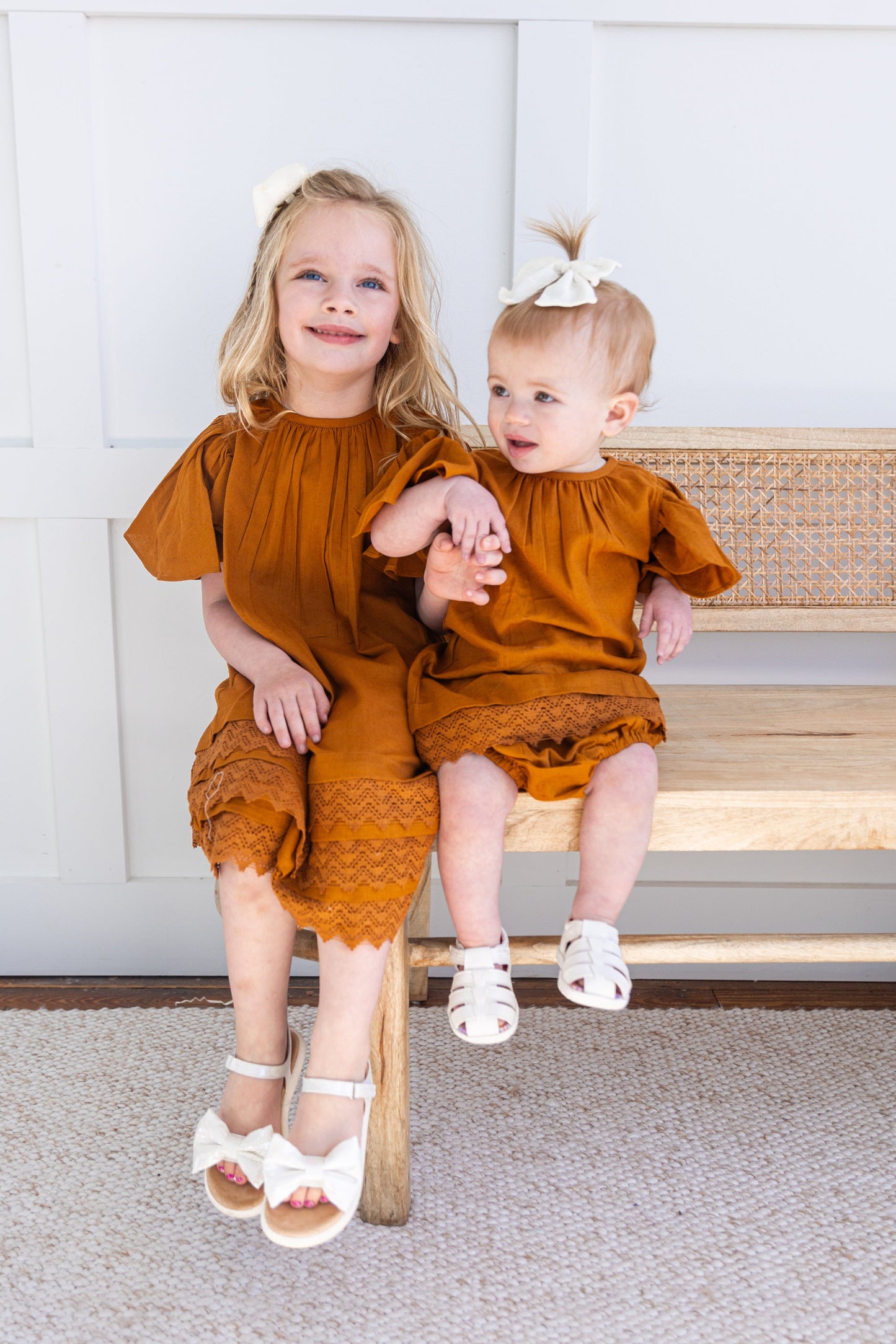 Rust Solid Color Sleeve & Neck Gathered Dress dress & diaper cover DRESS Yo Baby India 