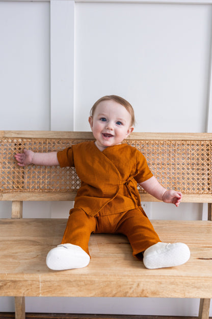 Rust Solid Color Top & Pant Set Romper Yo Baby India 