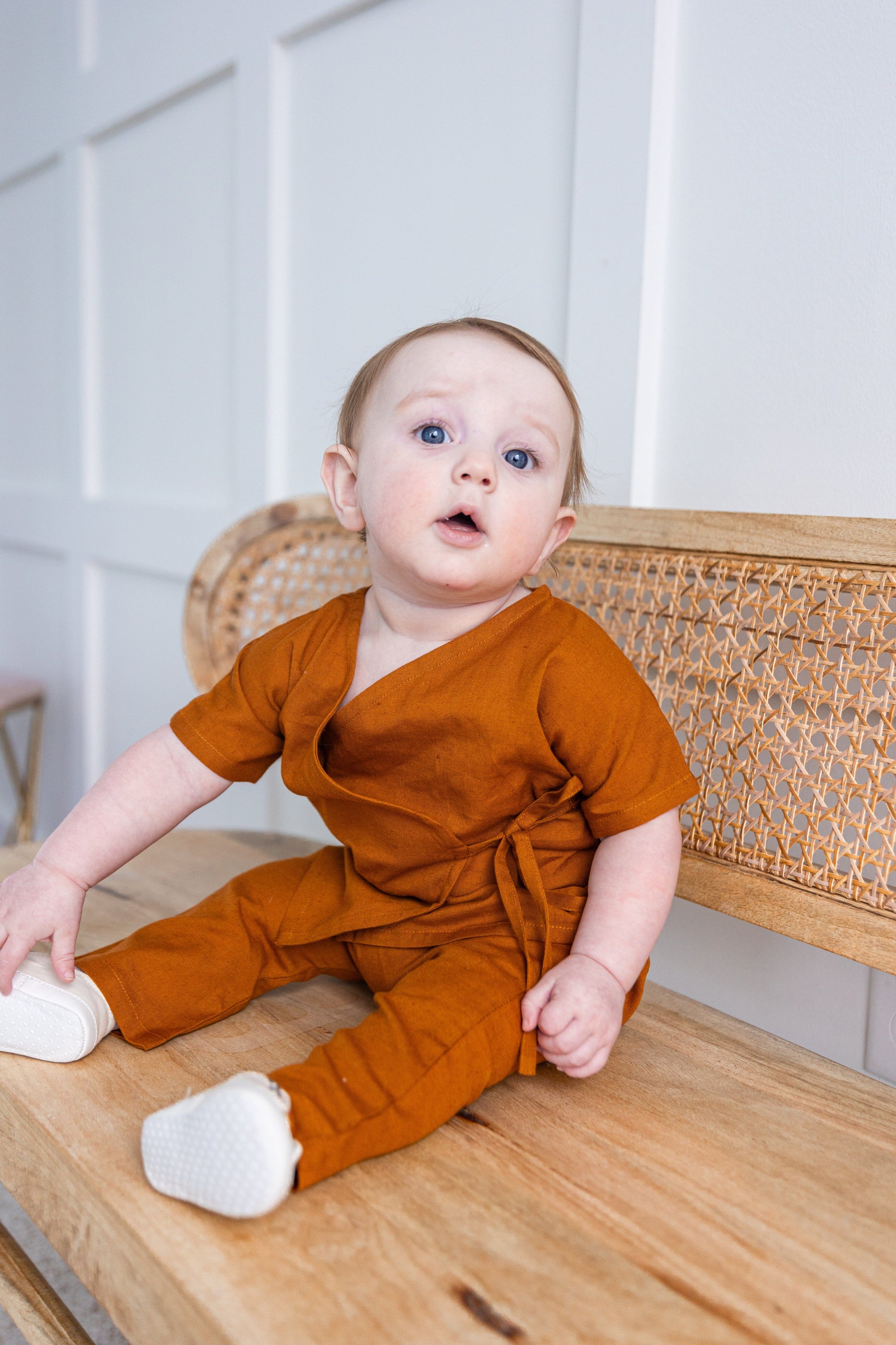 Rust Solid Color Top & Pant Set Romper Yo Baby India 