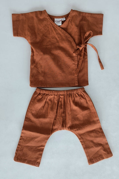 Rust Solid Color Top & Pant Set Romper Yo Baby India 