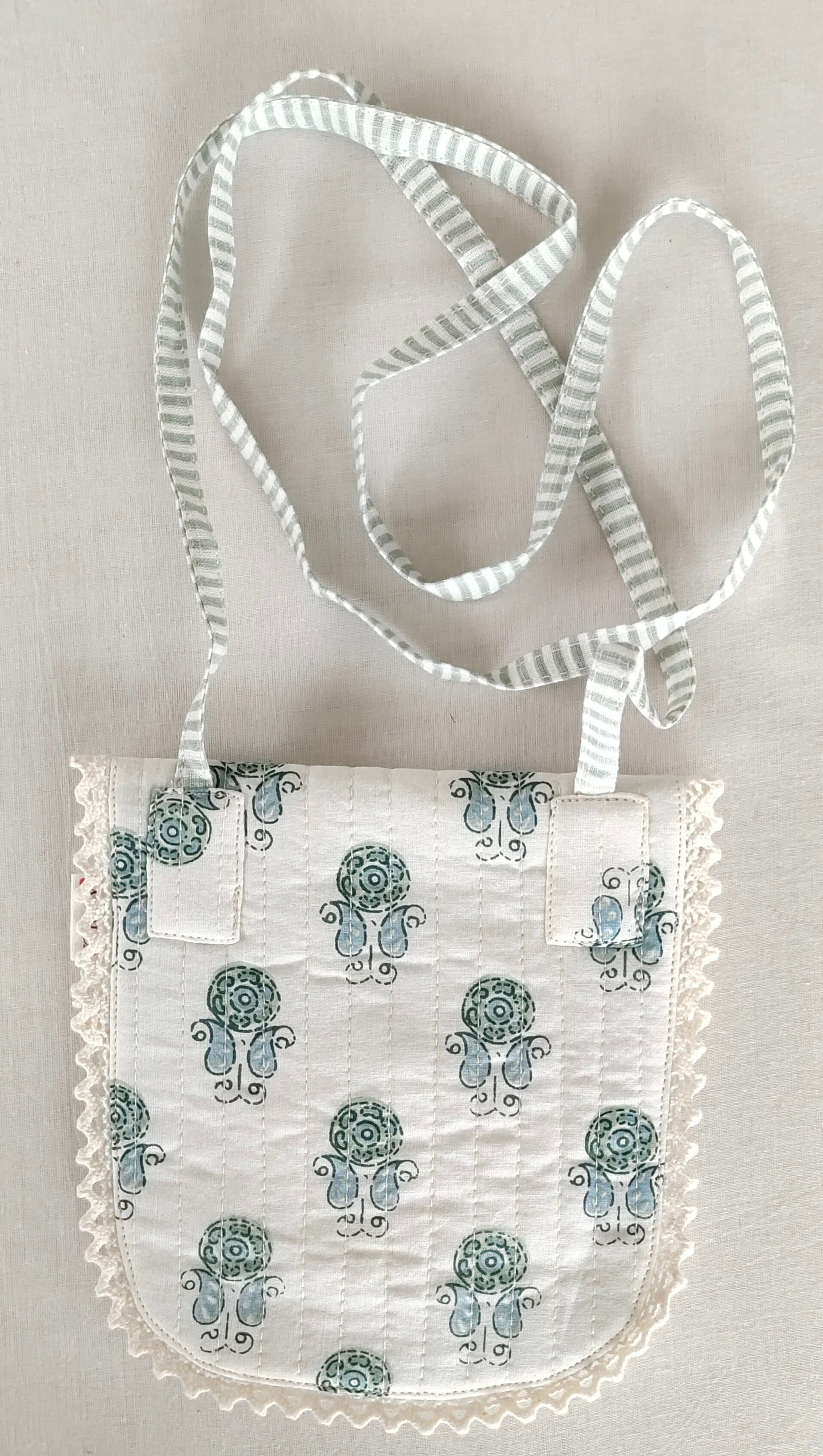 Sage Booti & Stripe Kids' Small Tote Bag with Magnetic Closure and Lace Detailing PURSE Yo Baby India 