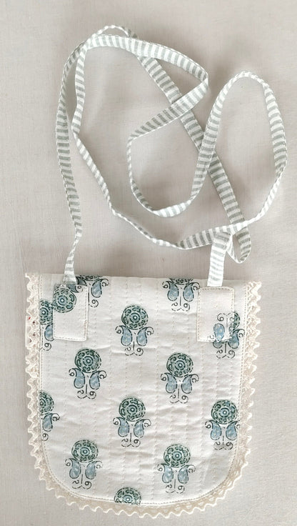 Sage Booti & Stripe Kids' Small Tote Bag with Magnetic Closure and Lace Detailing PURSE Yo Baby India 