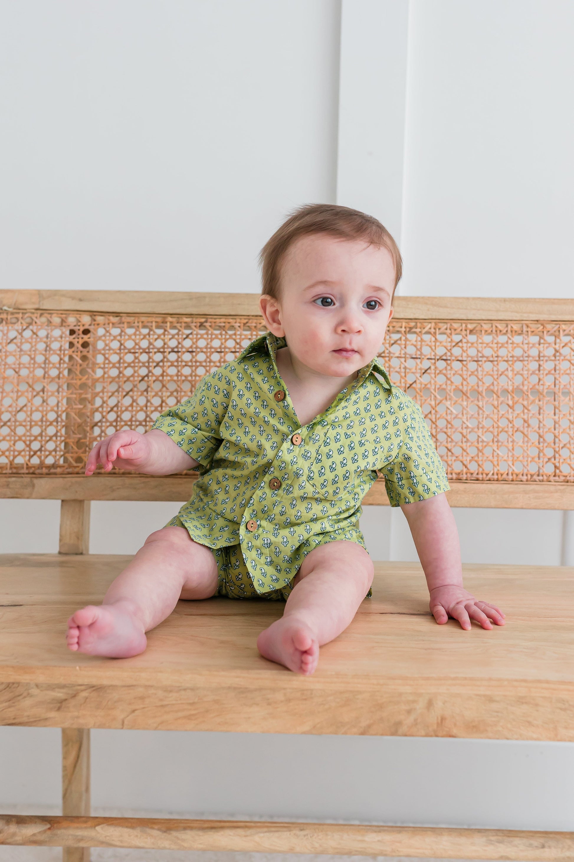 Sage-Green Printed Boys Shirt & Shorts set Dress Yo Baby India 