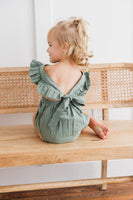 Sage Green Solid Color Ruffled Racer Back Romper romper Yo Baby India 