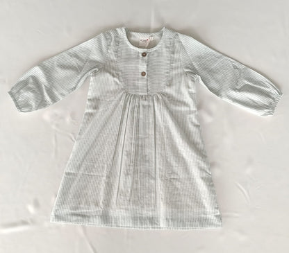 Sage Stripe Print Balloon-Sleeve Cotton Dress DRESS Yo Baby India 