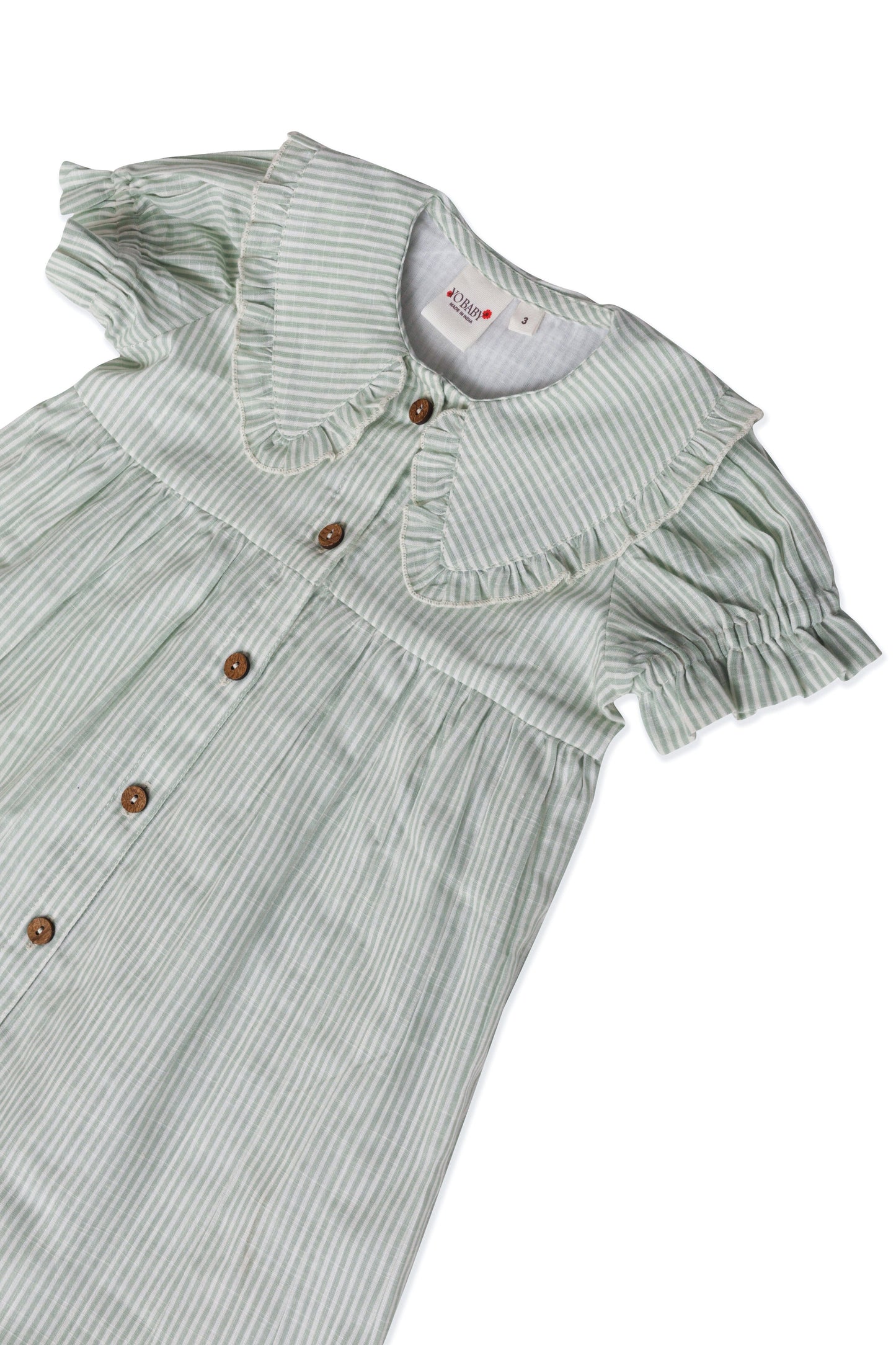 Sage Striped Color Peter Pan Collar Dress DRESS Yo Baby India 