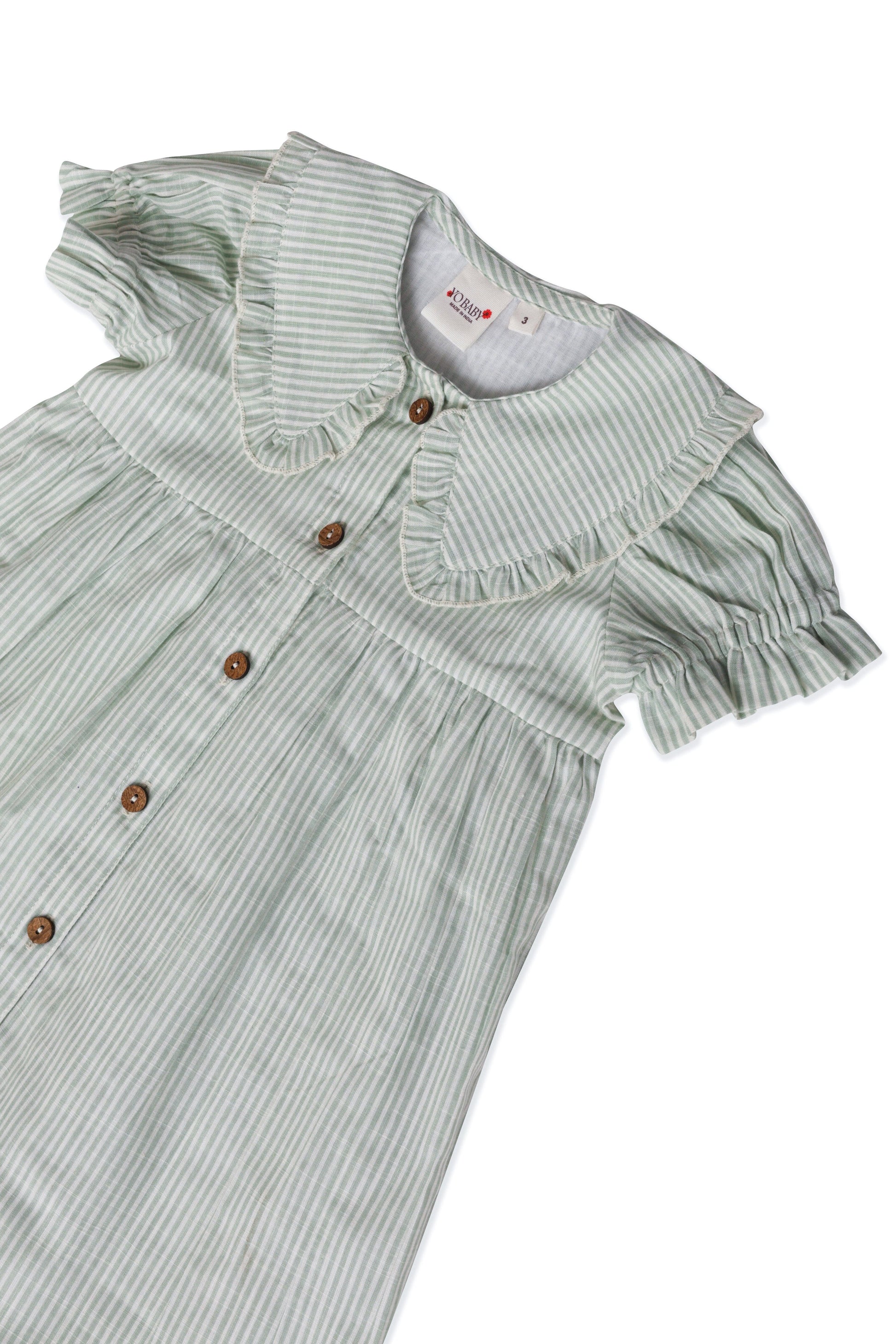 Sage Striped Color Peter Pan Collar Dress DRESS Yo Baby India 