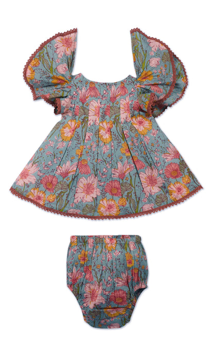 Samsara Dress: BLUE : Infant : Toddler : Tween dress & diaper cover Yo Baby India 