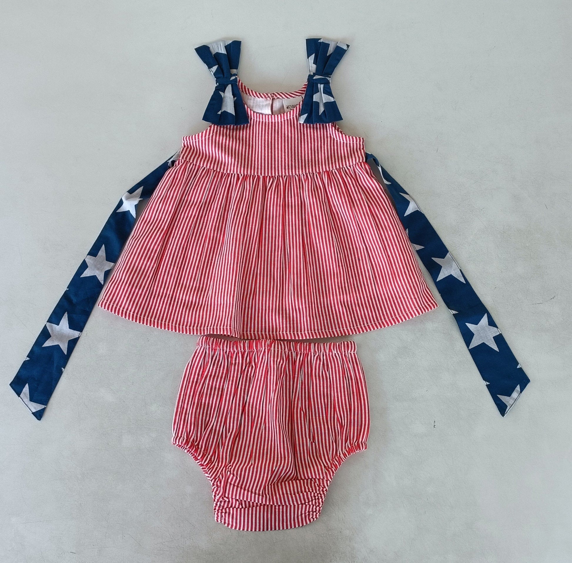 Stars & Red Striped Printed Bow Gathered Dress DRESS Yo Baby India 