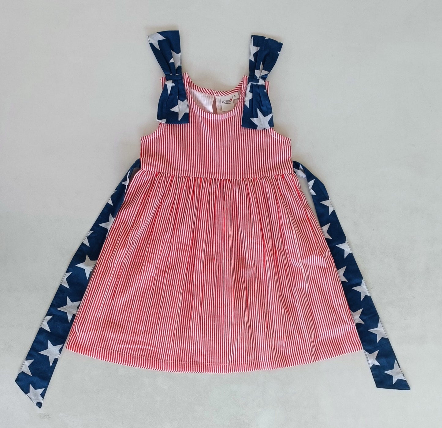 Stars & Red Striped Printed Bow Gathered Dress DRESS Yo Baby India 