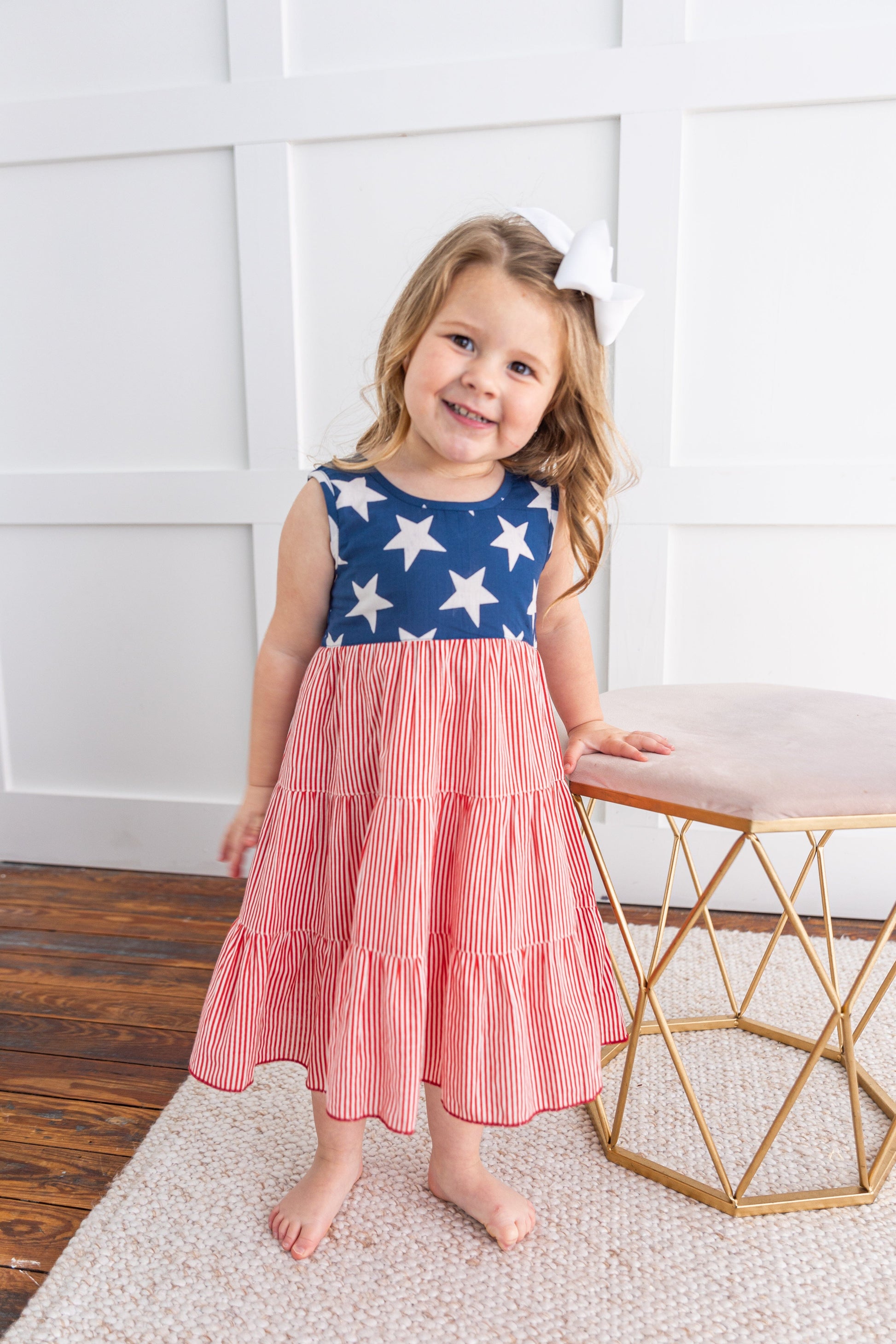 Stars & Red Striped Printed Tiered Gathered Dress DRESS Yo Baby India 