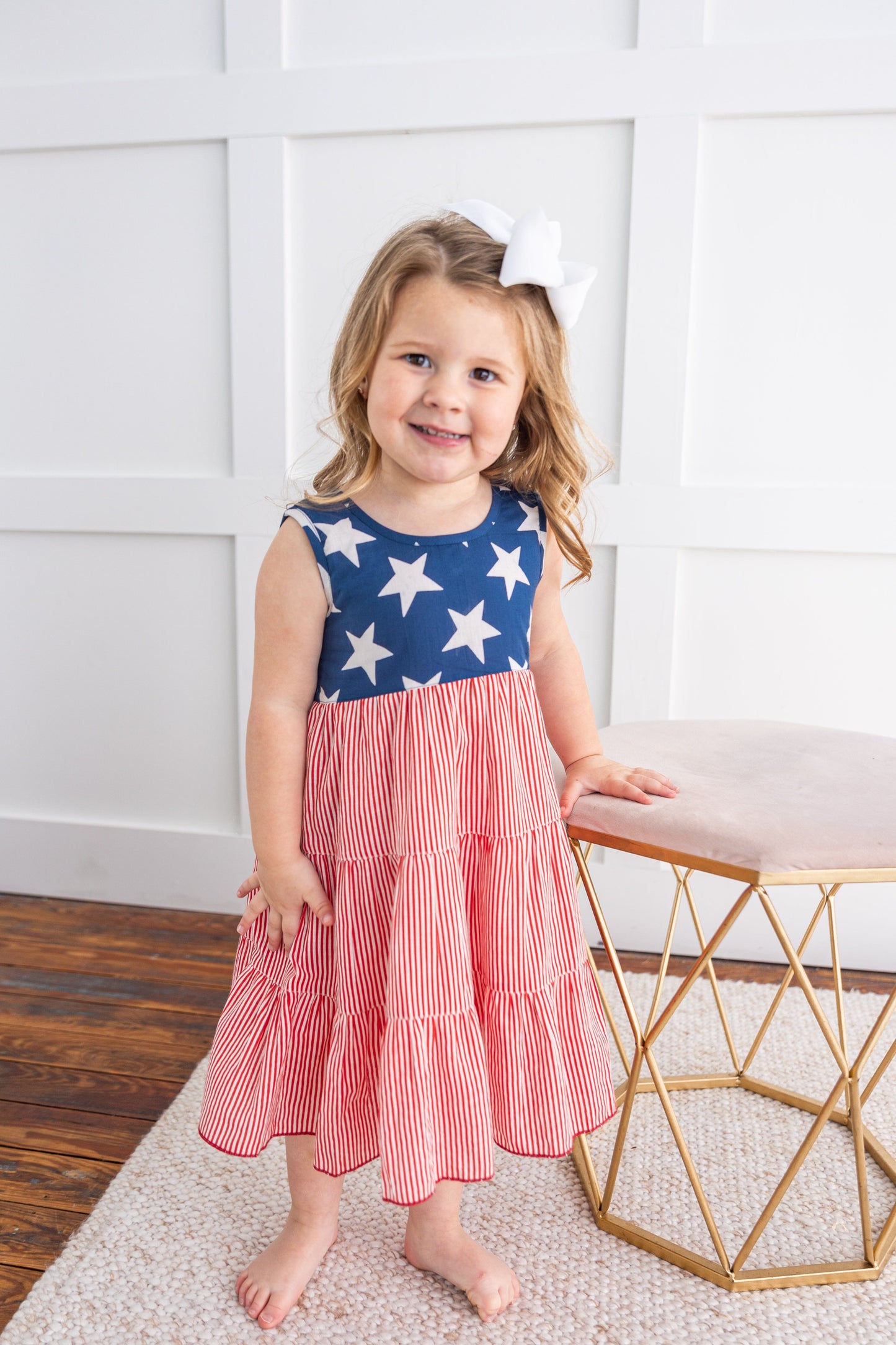 Stars & Red Striped Printed Tiered Gathered Dress DRESS Yo Baby India 