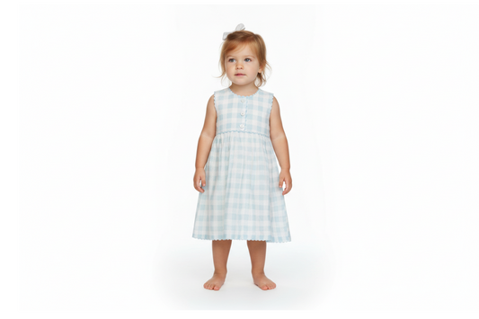 Blue Checks Cap Sleeve Dress with Gaiders & Shell Buttons | Kids & Infant Party Dress