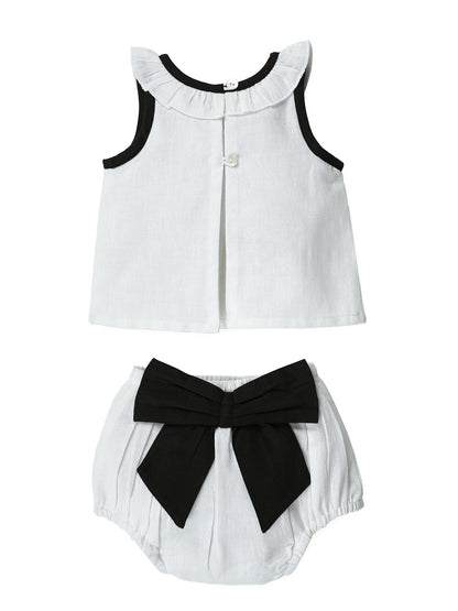Top And Bow Bloomer Set : BLACK : Infant : Baby Girl : New Born Top & Shorts Set Yo Baby India 