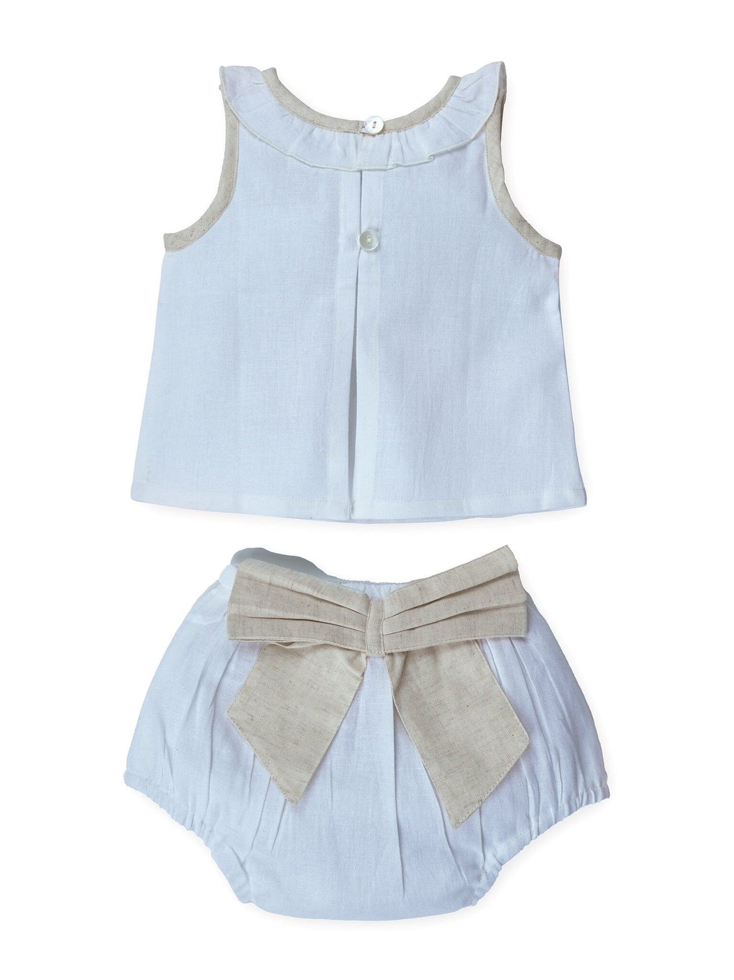 Top And Bow Bloomer Set : ECRU : Infant : Baby Girl : New Born Top & Shorts Set Yo Baby India 