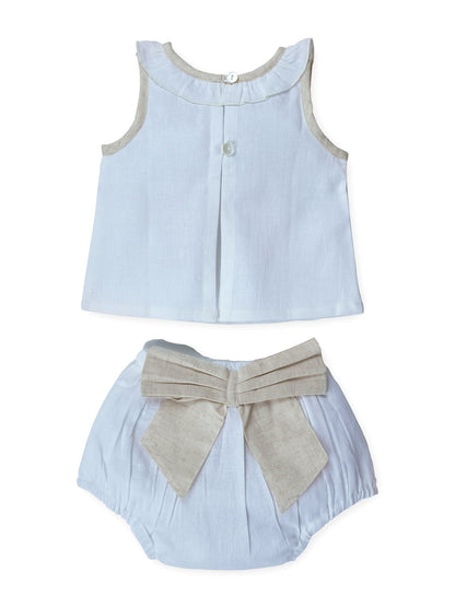 Top And Bow Bloomer Set : ECRU : Infant : Baby Girl : New Born Top & Shorts Set Yo Baby India 