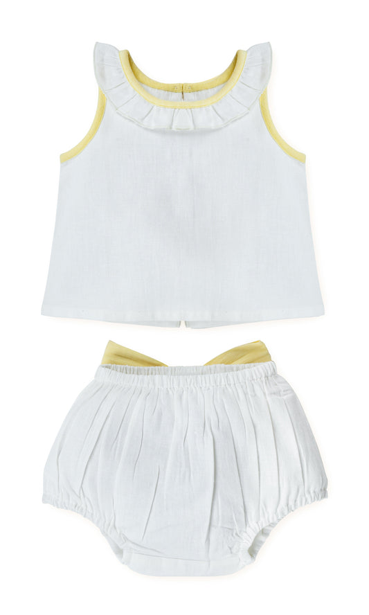 Top And Bow Bloomer Set : YELLOW : Infant : Baby Girl : New Born Top & Shorts Set Yo Baby India