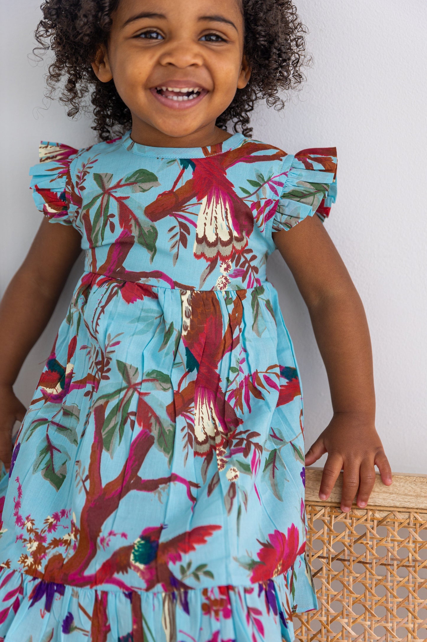 Turquoise Bird Printed Sleeve & Bottom Ruffle Dress 2-pc. set Yo Baby India 