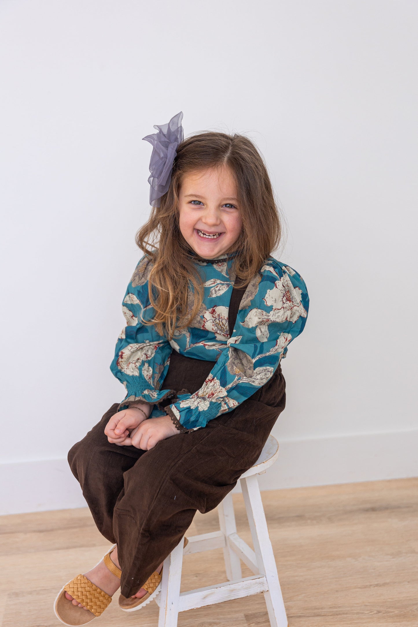 Turquoise Floral Printed Top & Brown Corduroy Pant Set 2-pc. set pant & top Yo Baby India 