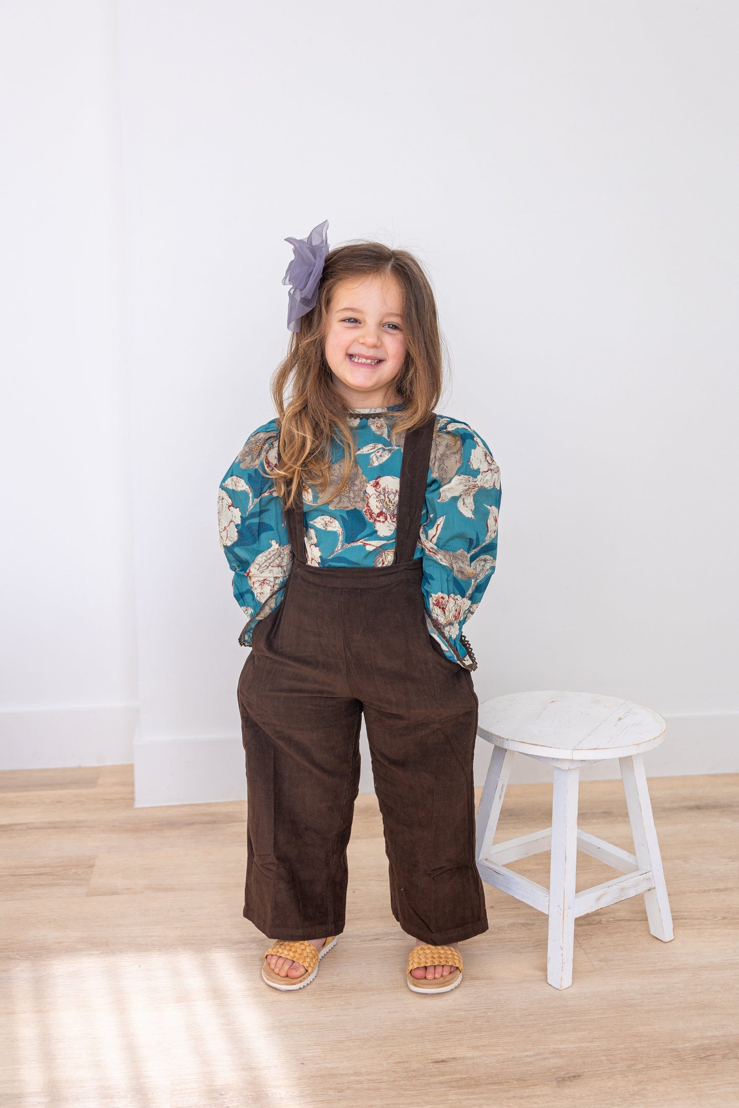 Turquoise Floral Printed Top & Brown Corduroy Pant Set 2-pc. set pant & top Yo Baby India 