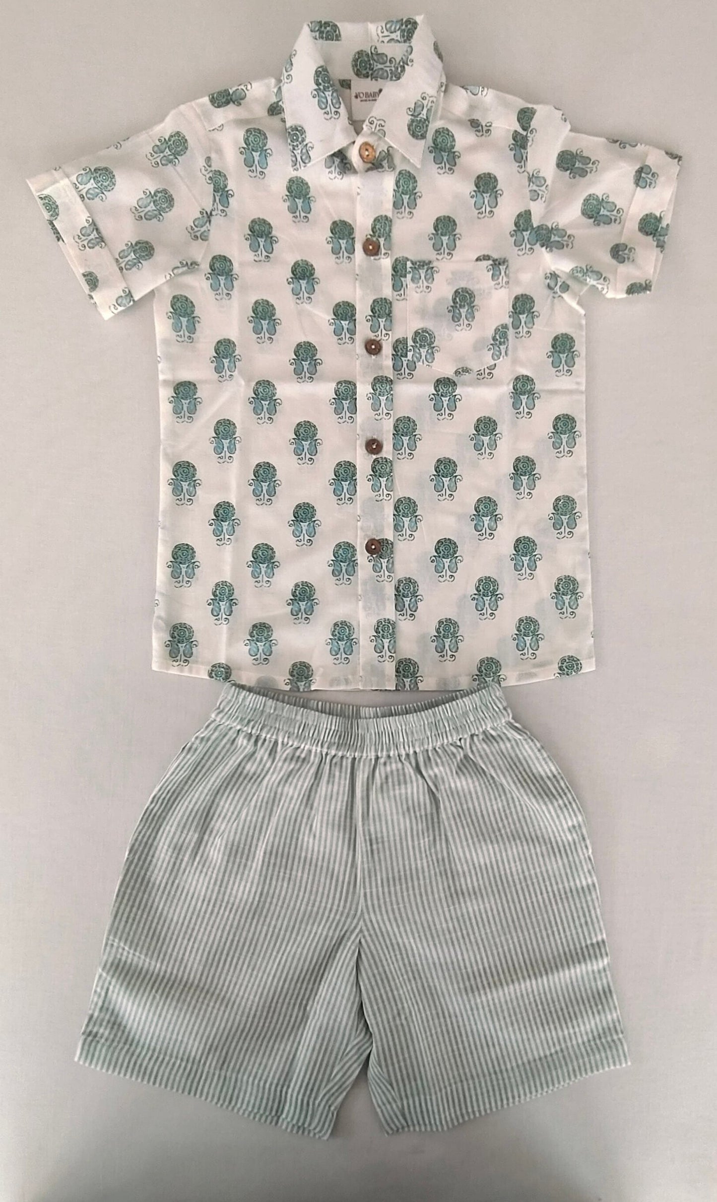 Unisex Kids' Sage Booty Print Cotton Shirt & Stripe Shorts Set shirt & shorts Yo Baby India 