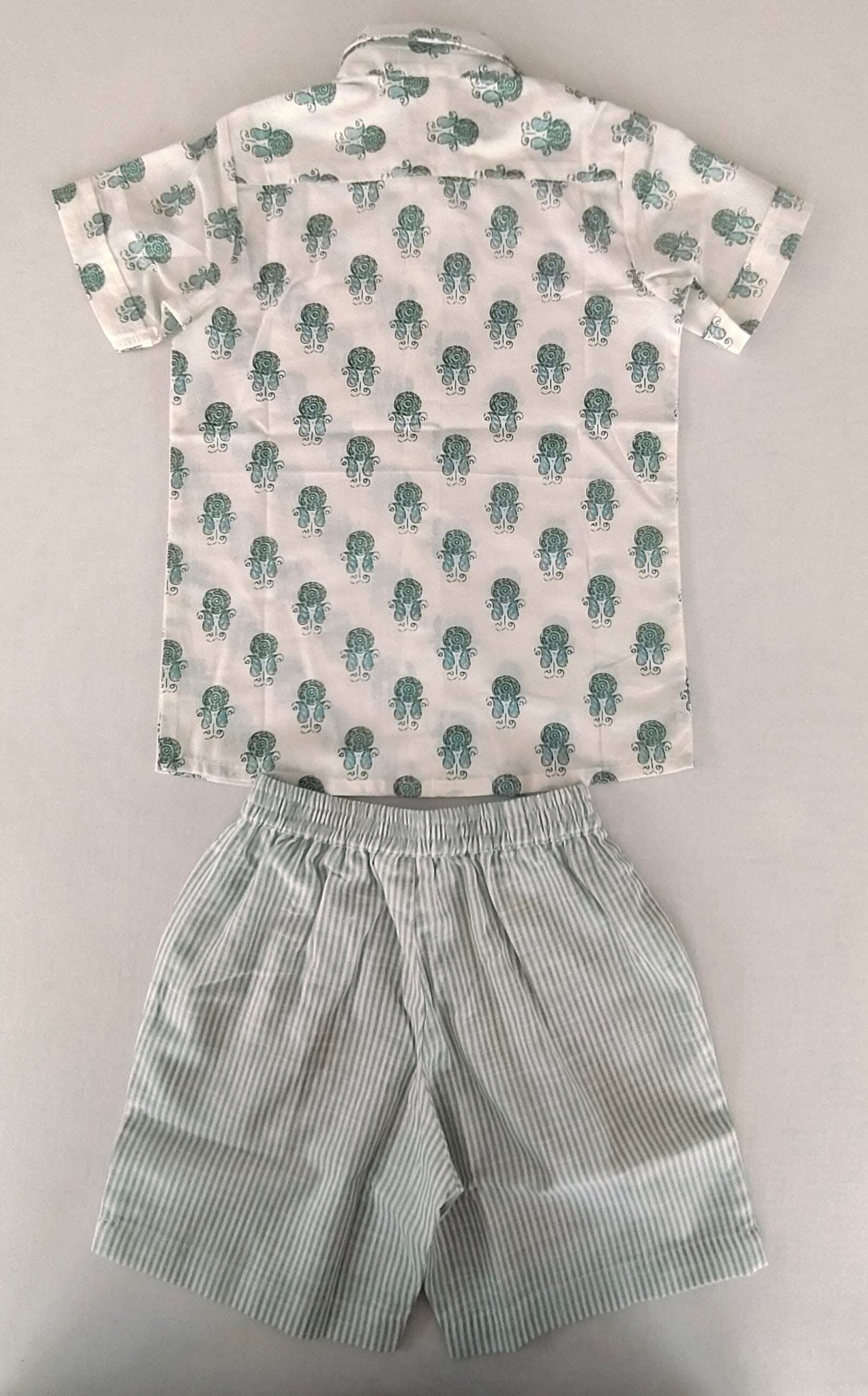 Unisex Kids' Sage Booty Print Cotton Shirt & Stripe Shorts Set shirt & shorts Yo Baby India 