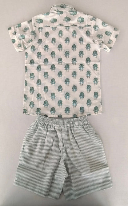 Unisex Kids' Sage Booty Print Cotton Shirt & Stripe Shorts Set shirt & shorts Yo Baby India 