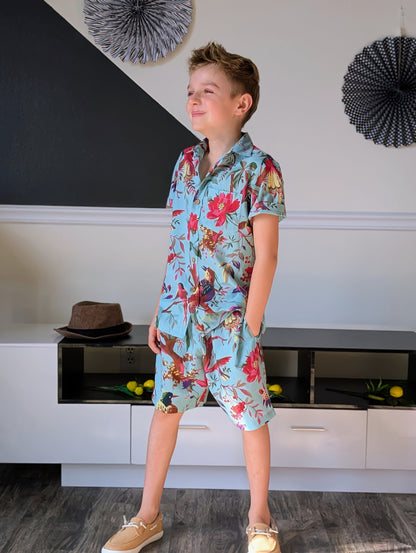 Unisex Kids' Turquoise Bird Print Shirt & Shorts Set shirt & shorts Yo Baby India 