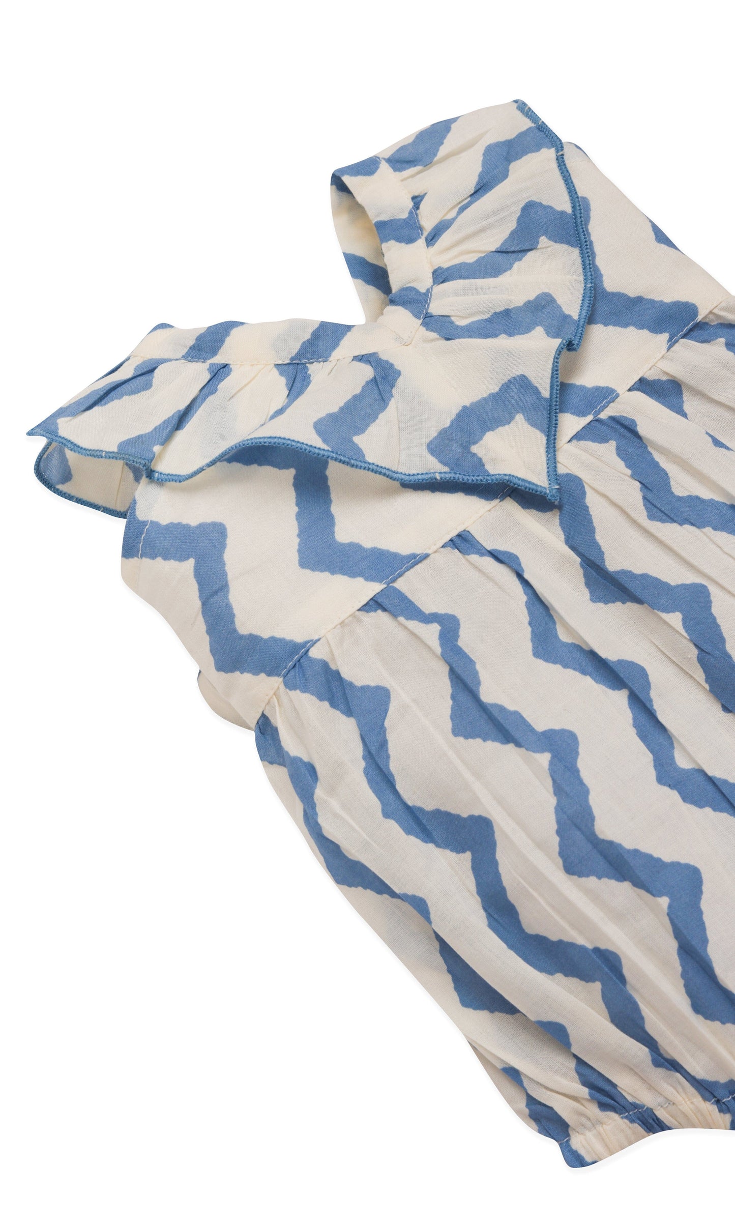 White & Blue Zig-Zag Print Bubble Romper Yo Baby India 