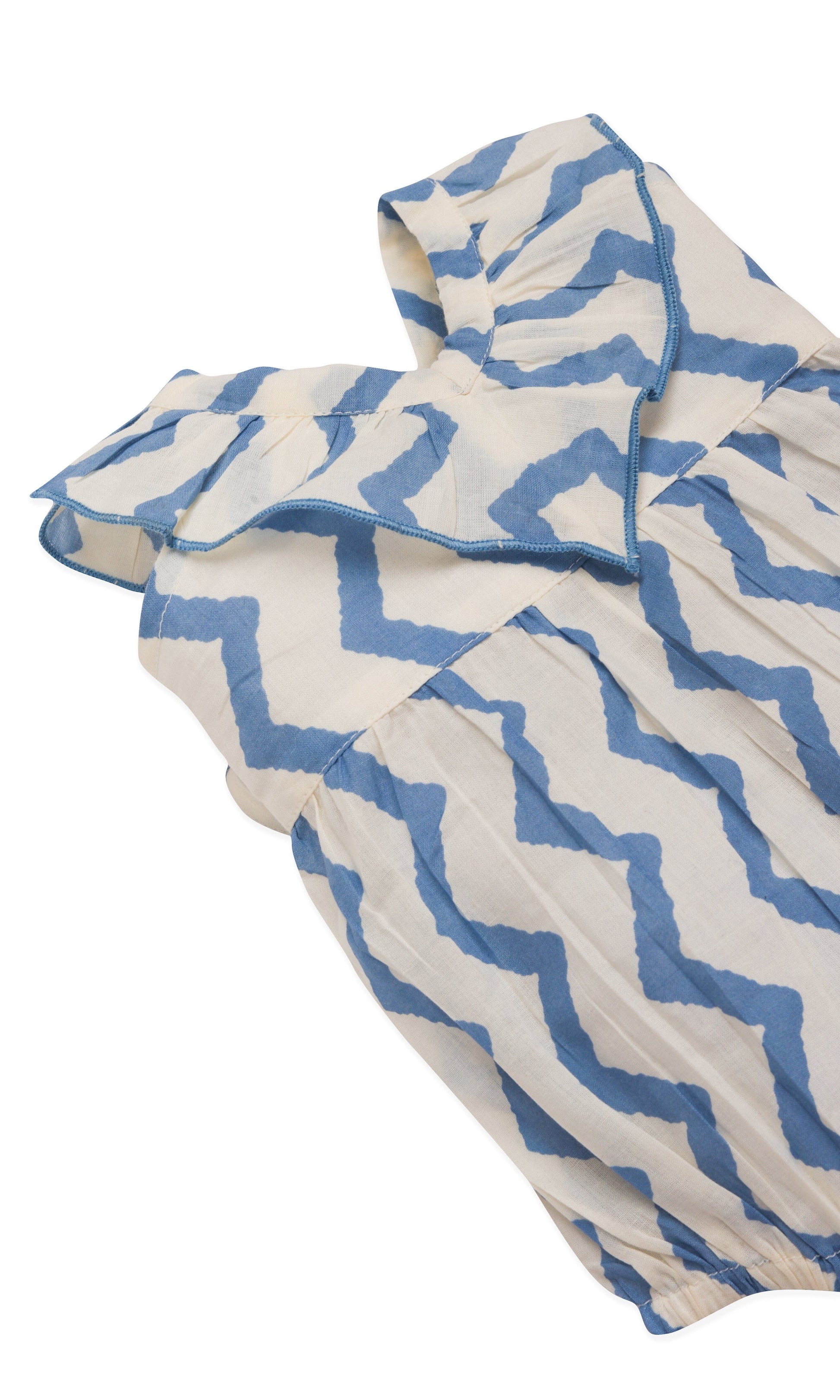 White & Blue Zig-Zag Print Bubble Romper Yo Baby India 