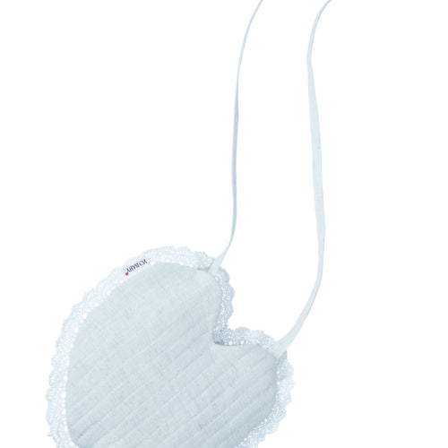 White Heart Shaped Quilted Ruffle Sling Purse – Cotton with Inside Pocket