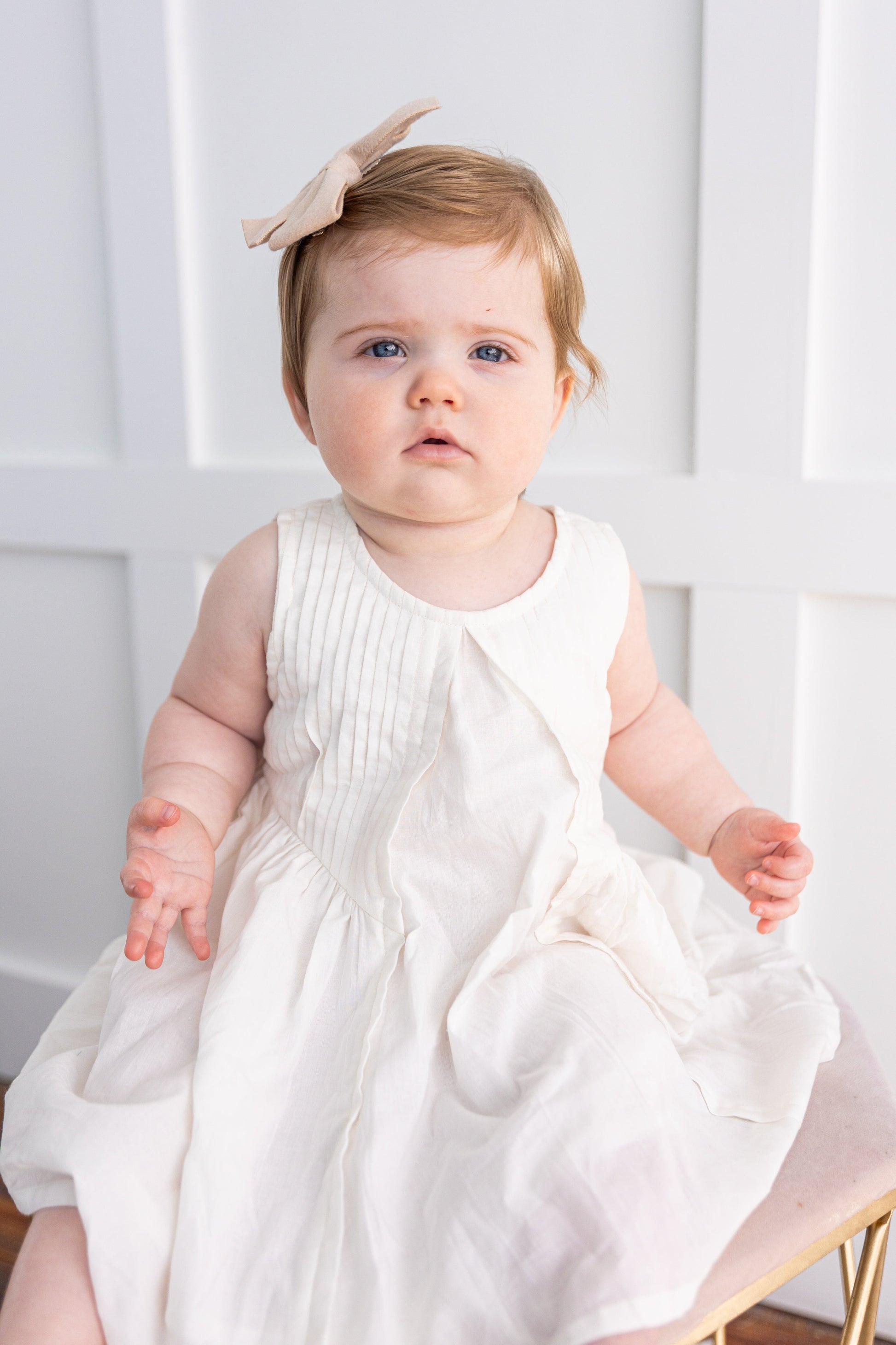 White Pintuck Gathered Dress DRESS Yo Baby India 