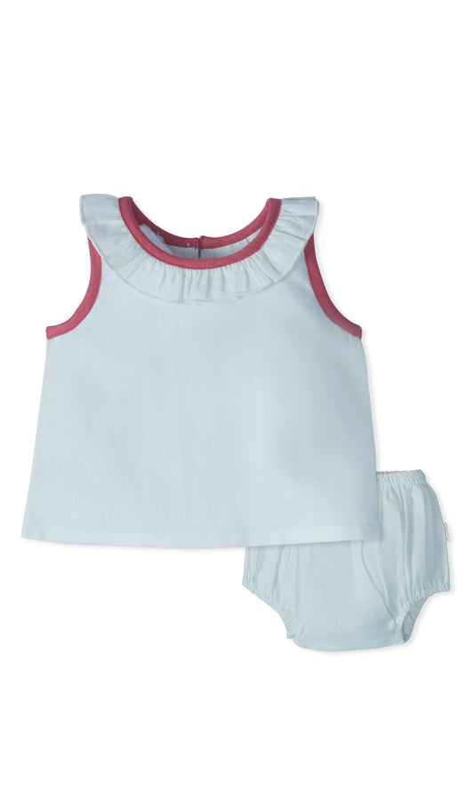 White Ruffled-Neck Top & Bow Diaper Cover Top & Shorts Set Yo Baby Wholesale 