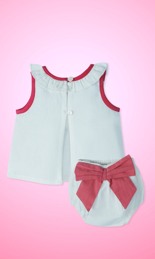 White Ruffled-Neck Top & Bow Diaper Cover Top & Shorts Set Yo Baby Wholesale 