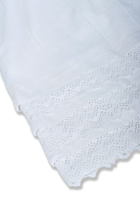 White Textured Checks Dress with Cap Sleeves & Lace Details DRESS Yo Baby India 