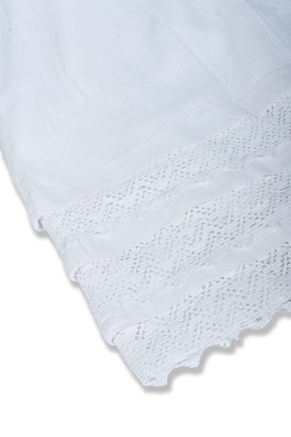 White Textured Checks Dress with Cap Sleeves & Lace Details DRESS Yo Baby India 