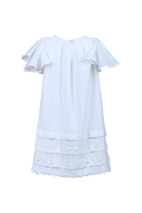 White Textured Checks Dress with Cap Sleeves & Lace Details DRESS Yo Baby India 